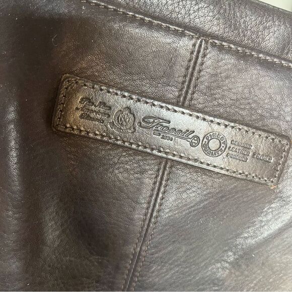 FOSSIL Brown Leather Crossbody Shoulder Bag 75082 Pebbled Key Adjustable Strap - Picture 3 of 9